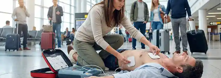 Utilisation d'un défibrillateur automatisé externe (DAE) dans un aeroport