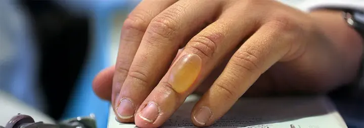 Cloque à la main dû à une brûlure